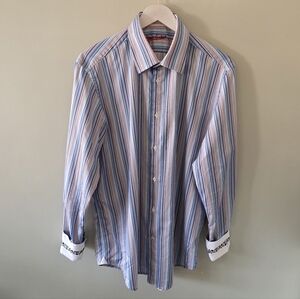NWOT Robert Graham L Retro Contemporary Eclectic Striped Flip Cuff Dress Shirt